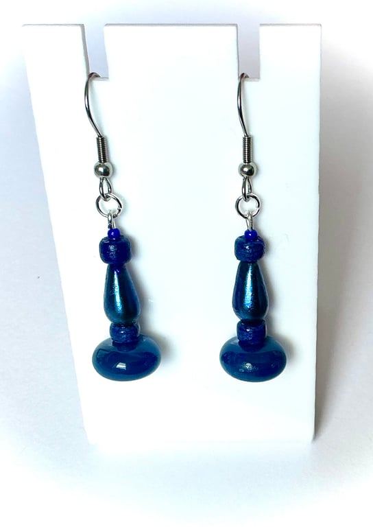 Navy Blue Beaded Earrings