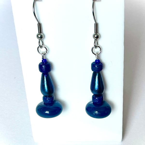 Navy Blue Beaded Earrings