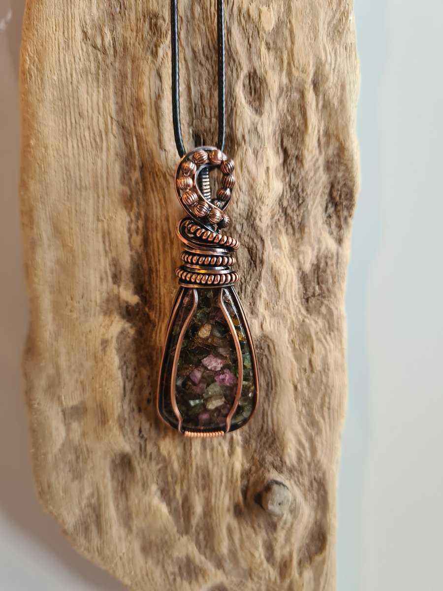 Handmade Stylish Spiny Copper Multi Tourmaline & Copper Pendant Necklace Gift