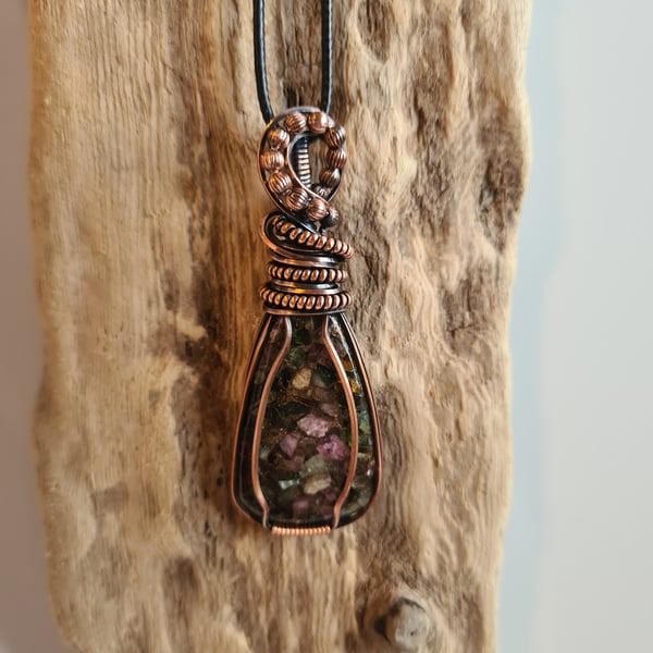 Handmade Stylish Spiny Copper Multi Tourmaline & Copper Pendant Necklace Gift