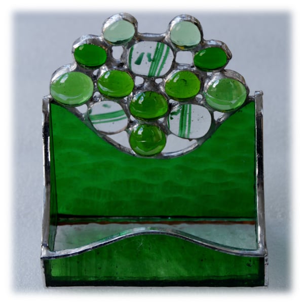 Business Card Holder Handmade Stained Glass Green 011