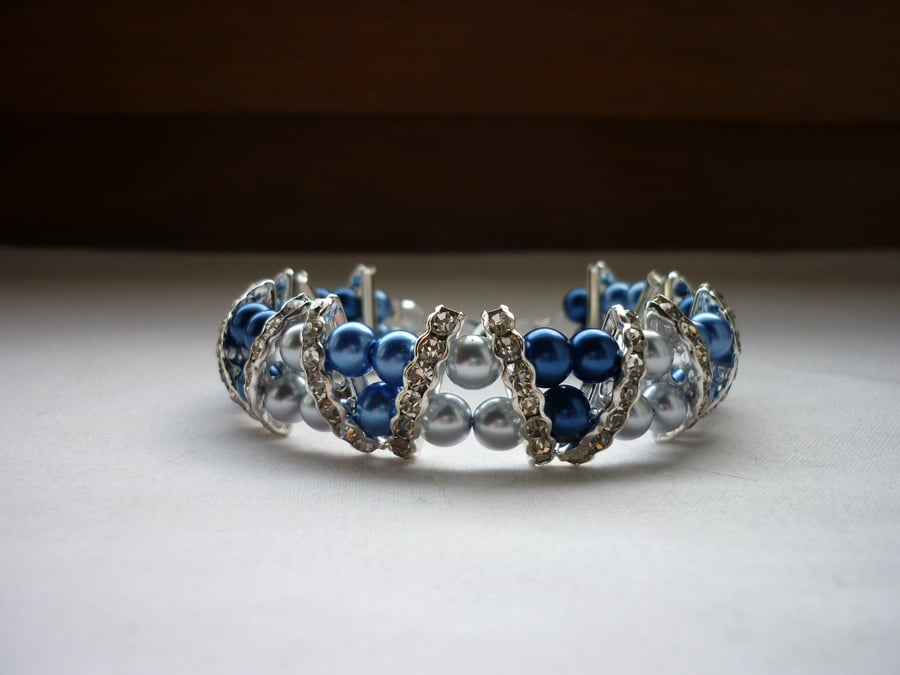 RICH BLUE, ROYAL BLUE AND SILVER RHINESTONE BRACELET.  930