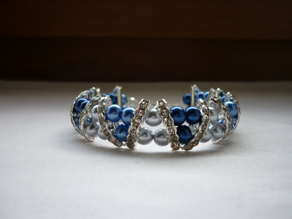RICH BLUE, ROYAL BLUE AND SILVER RHINESTONE BRACELET.  930