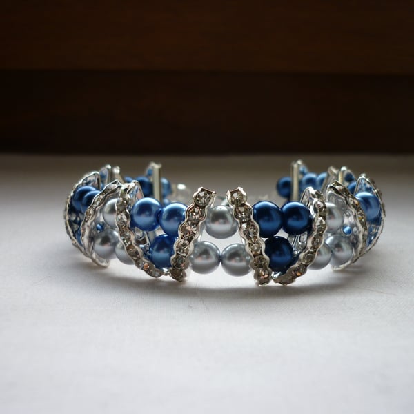 RICH BLUE, ROYAL BLUE AND SILVER RHINESTONE BRACELET.  930