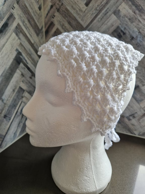 White cotton festival hair bandana - handmade crochet