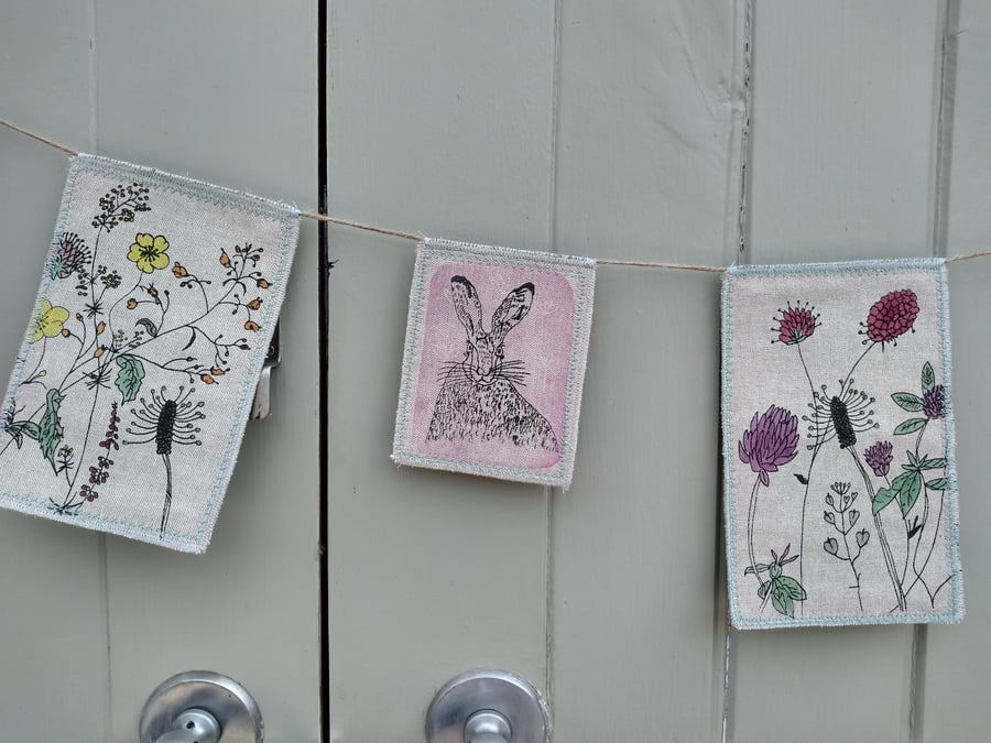 Hare and Wild Flower screen printed bunting - 120cm