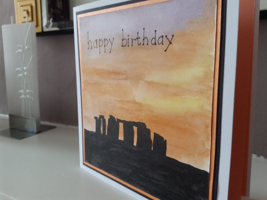 Handmade Stonehenge birthday card 