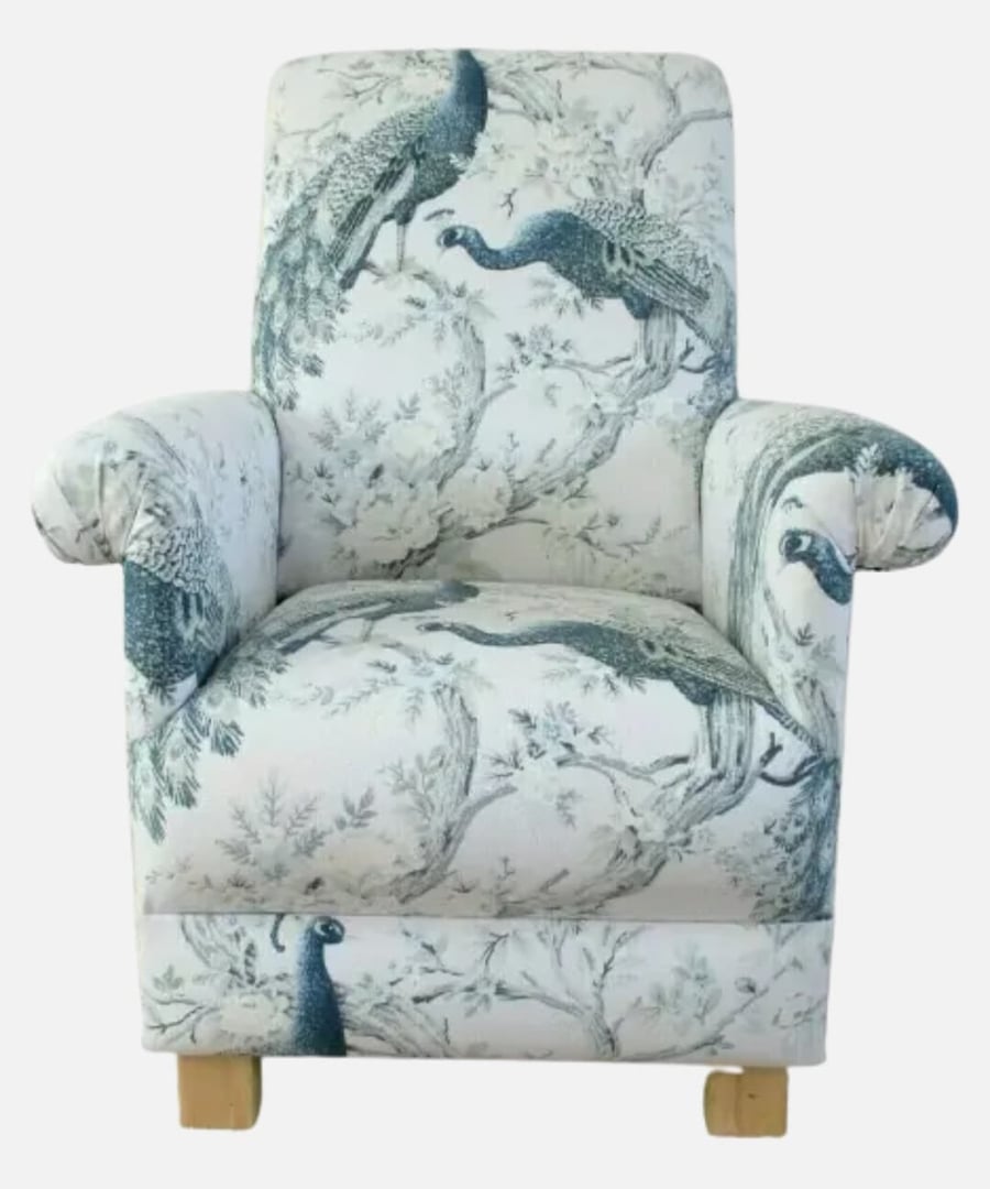 Laura Ashley Belvedere Midnight Blue Fabric Adult Chair Armchair Peacocks Navy