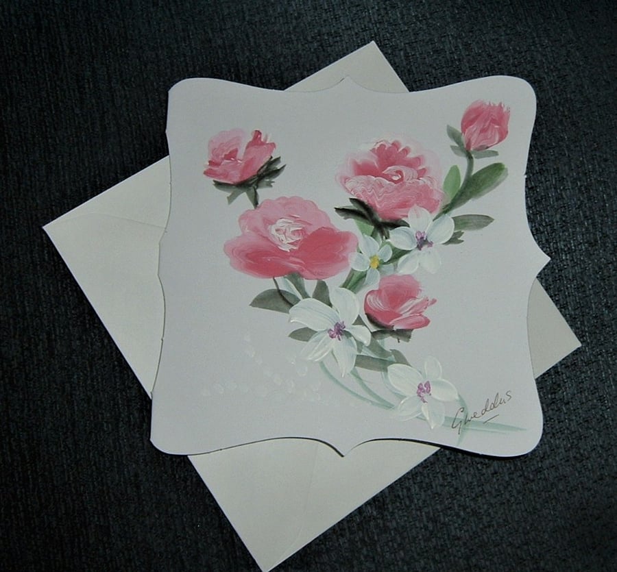 all occasion hand painted original art floral card ( ref F 915 )