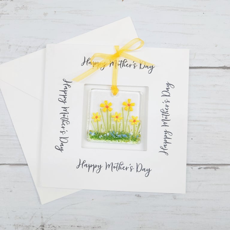 Fused Glass Daffodil Design Keepsake Card