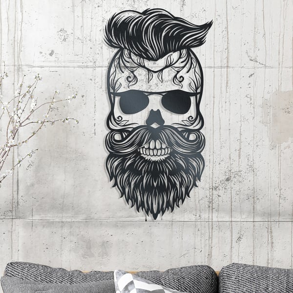 Bearded Skull- Metal Wall Art. Unique, home, gift for him, biker, tattoo parlor,
