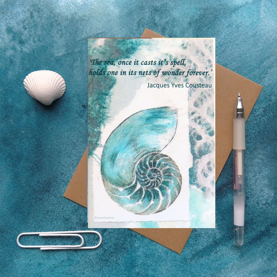 Cousteau inspirational quote greeting art card notelet plastic free