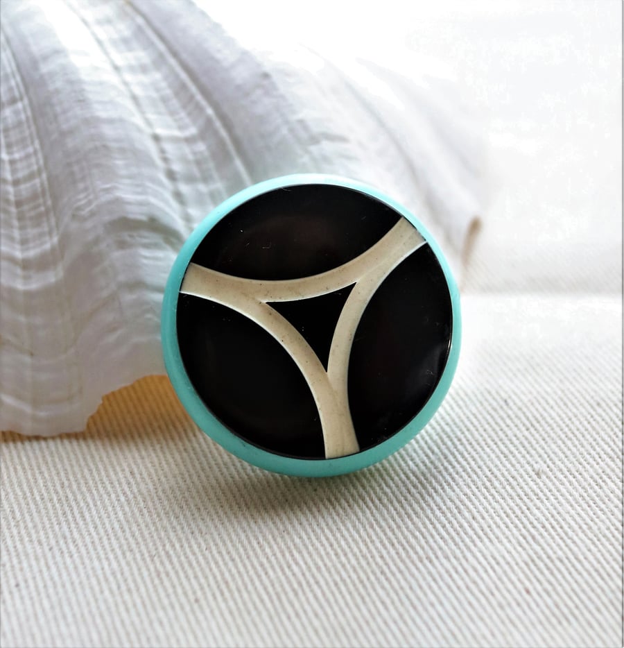 SALE - Navy and Turquoise Vintage Button Statement Pin