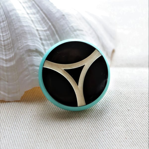 SALE - Navy and Turquoise Vintage Button Statement Pin