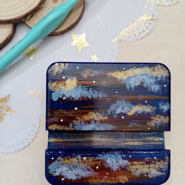 Hand painted dark sky wooden phone stand