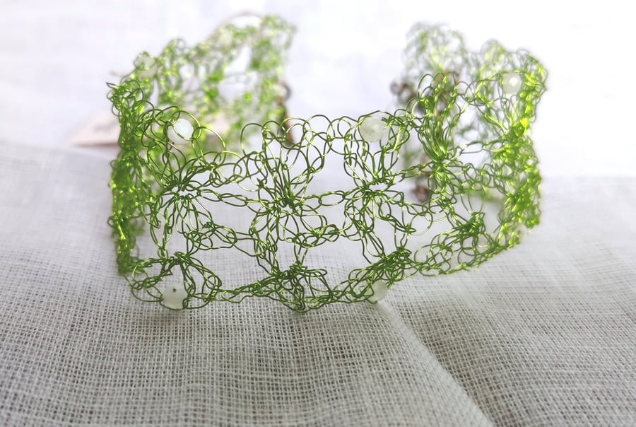 Handmade crochet copper wire bracelet in bright... - Folksy