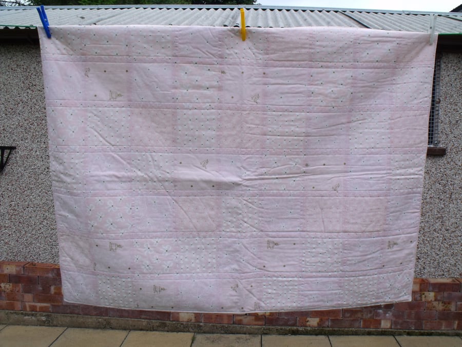 baby girls patchwork cot quilt, pink crib duvet or floor play blanket