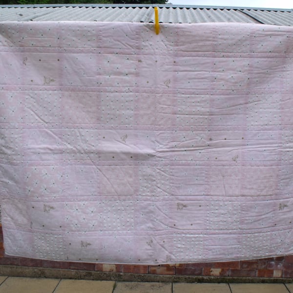 baby girls patchwork cot quilt, pink crib duvet or floor play blanket