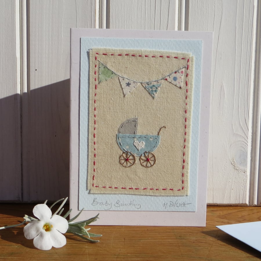 Hand-stitched new baby card, detailed, a card to keep, other designs available