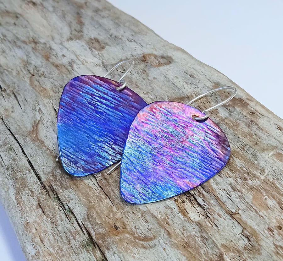 Coloured Titanium Plectrum Shaped Earrings - UK Free Post