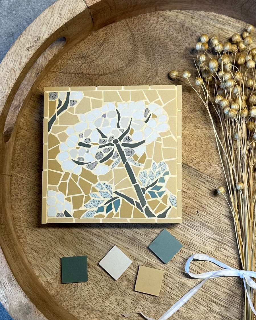 Original Floral Art - Mini Wild Carrot Mosaic in Yellow 