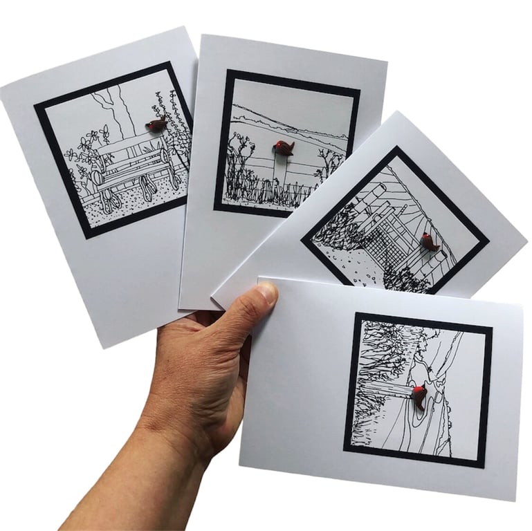 Robin Set of 4, Wishing you a very Happy Christmas Card design