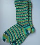 Hand-cranked Knitted Ribbed Wool Socks Size 4 to 5 Turnover Tops - Image 2