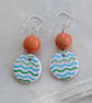 Painted green and blue polymer clay, coral jade and sterling silver earrings - Image 9