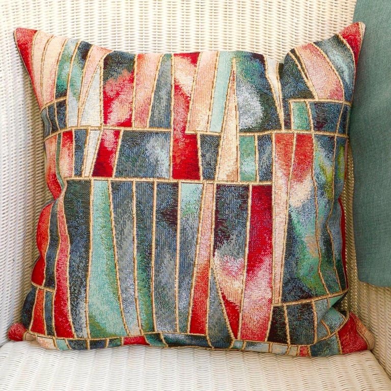 Cushion Cover: Tapestry Shards design Duck Egg Blue reverse 17"