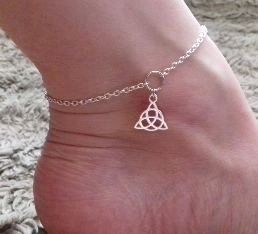 Silver Plate Celtic Knot Triquetra Trinity Charm Anklet Ankle Bracelet