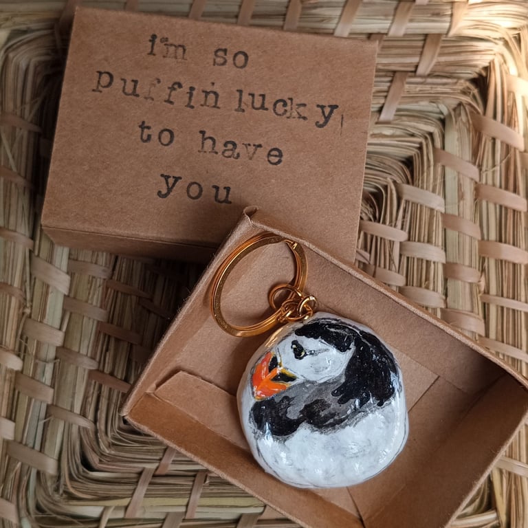 'Puffin lucky' worry stone keyring 