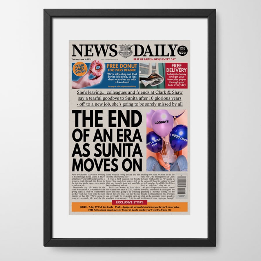 Personalised Job Leaving Gift Newspaper