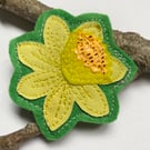 Upcycled yellow flower daffodil brooch pin or badge.