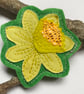 Upcycled yellow flower daffodil brooch pin or badge.