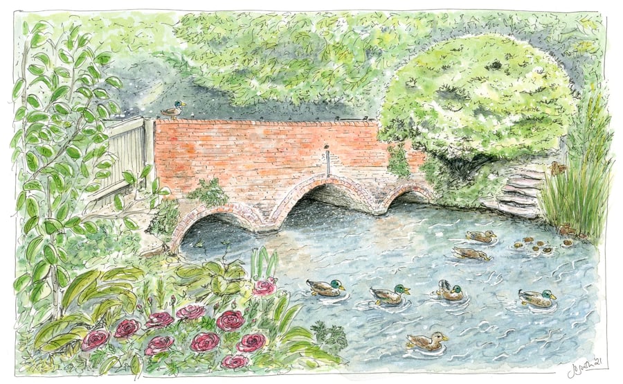 Like Ducks to Water, at Bridge Street Bridge - Limited Edition Art Print