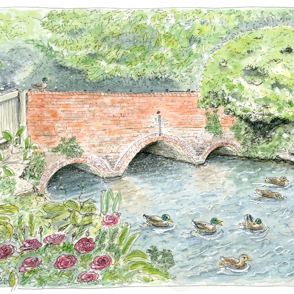 Like Ducks to Water, at Bridge Street Bridge - Limited Edition Art Print