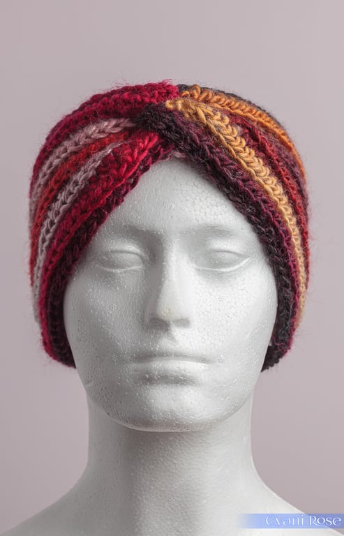 Earwarmer headband handmade crochet in variegated Autumn colours