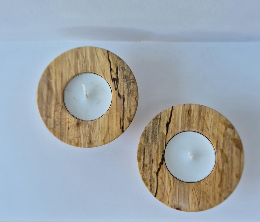Pair of woodturned tea-light holders