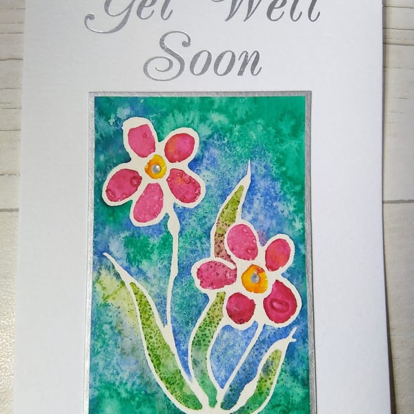 Hand painted watercolour card. Flowers card. Get well soon card.