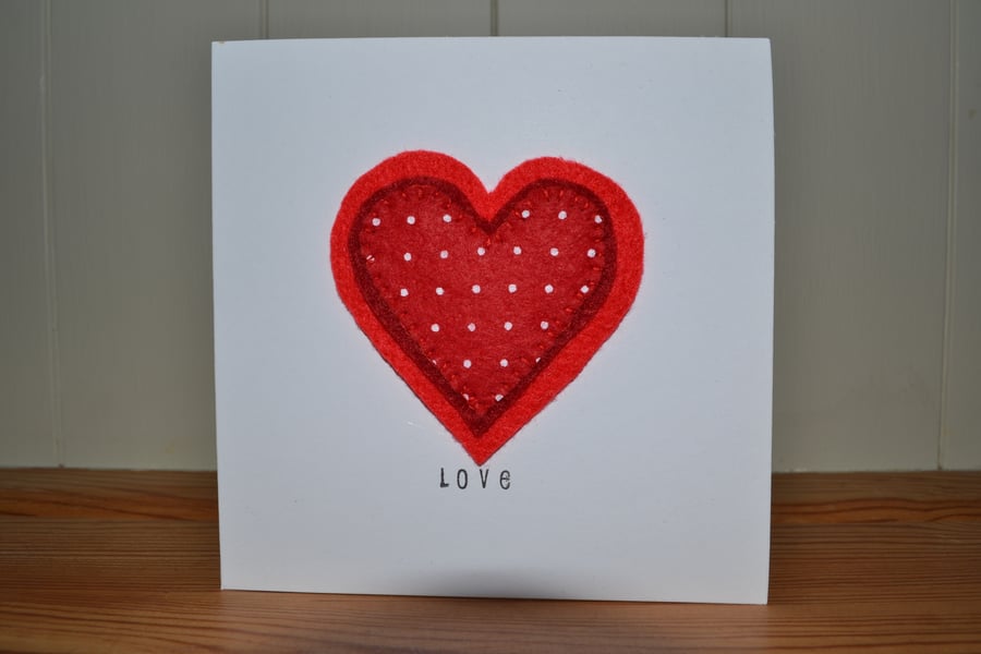 Handmade felt heart Valentine's card