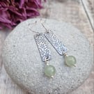 Sterling Silver Floral Rectangle Earrings with Green Aventurine.