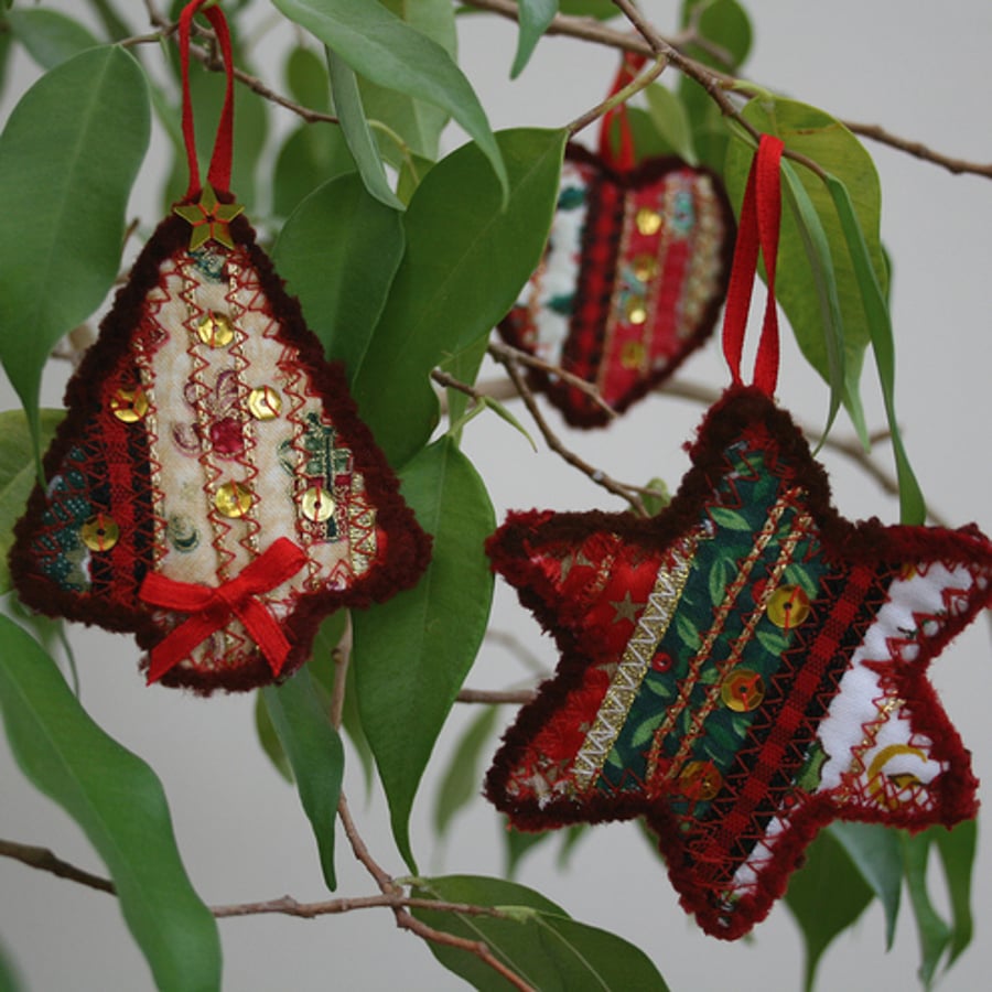 Trio of Patchwork Tree Decorations