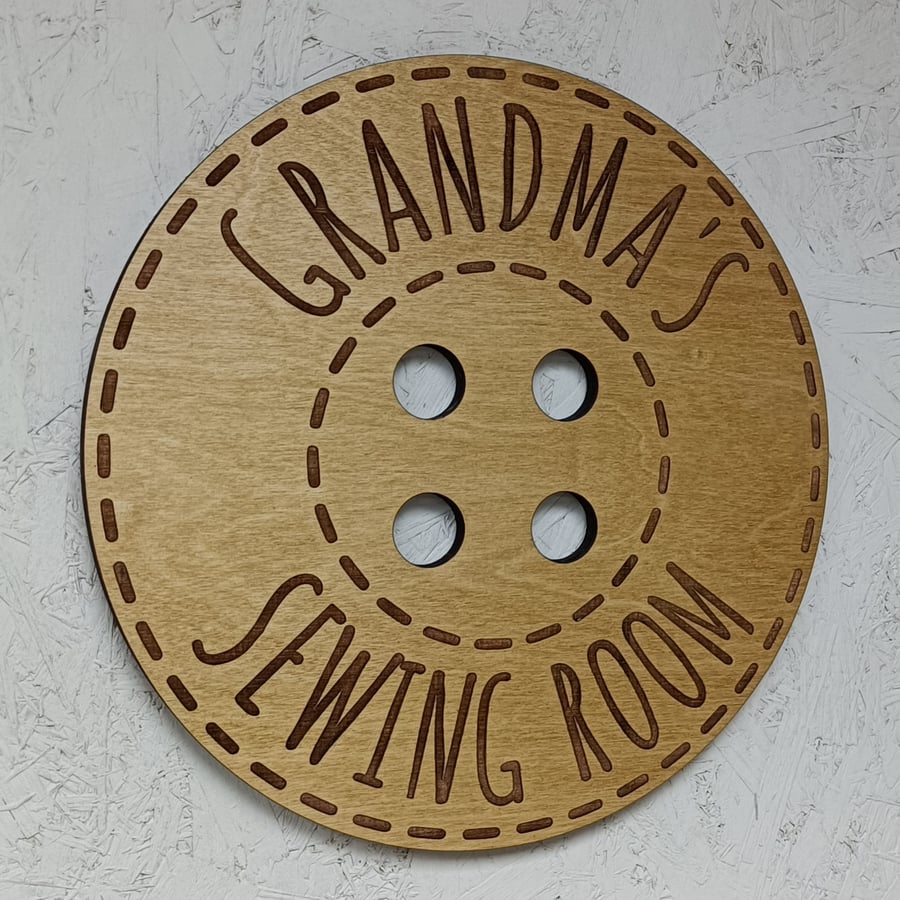 Large personalised wooden button sewing room sign, craft room sign, sewing gift
