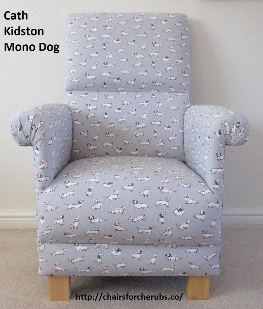 Cath Kidston Mono Dog Fabric Adult Armchair Nursery Chair Grey Dachshunds Puppy