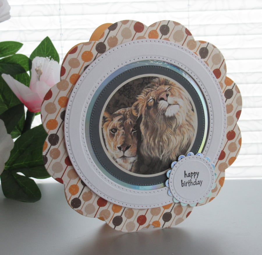 Lion Couple Circular Birthday Card