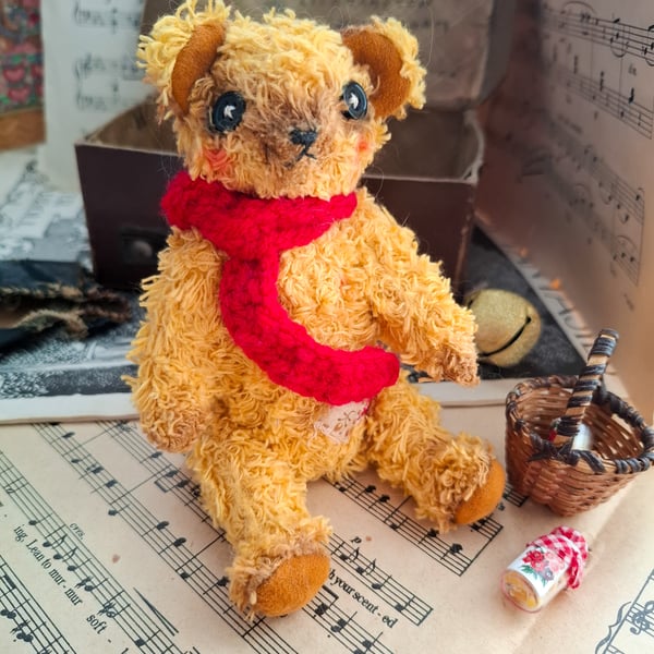 Mittens - OOAK Button Eyes Artist Teddy Bear, Handmade Artist Doll, Kawaii Plush