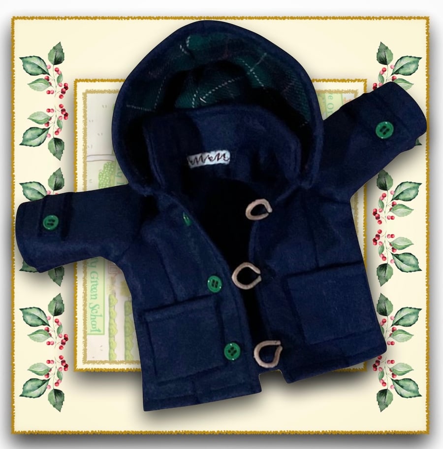 Reserved for Tina - Navy Duffle Coat with a Tartan Lined Hood