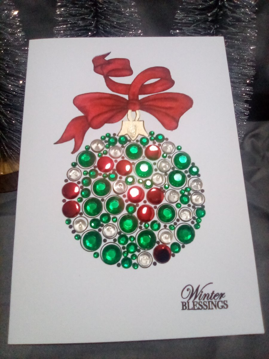 Red and green handmade ornament Christmas card