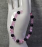 Pink Mermaid Glass and Blue Goldstone Elastic Bracelet