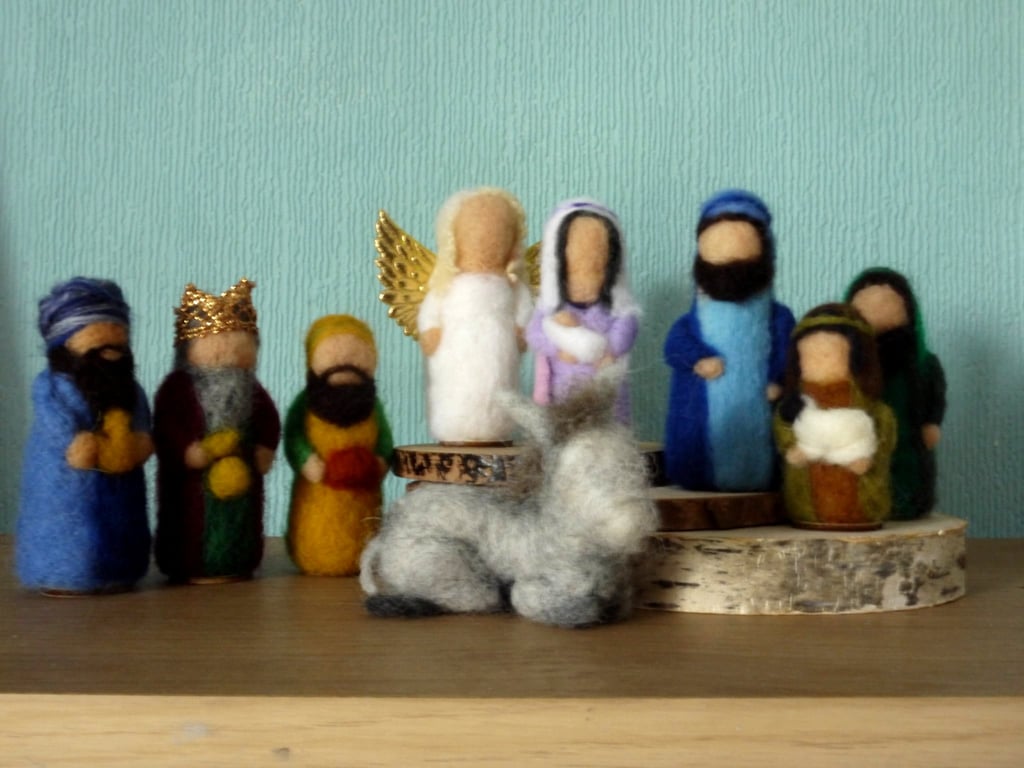 Needle Felted 9 piece Nativity Collection
